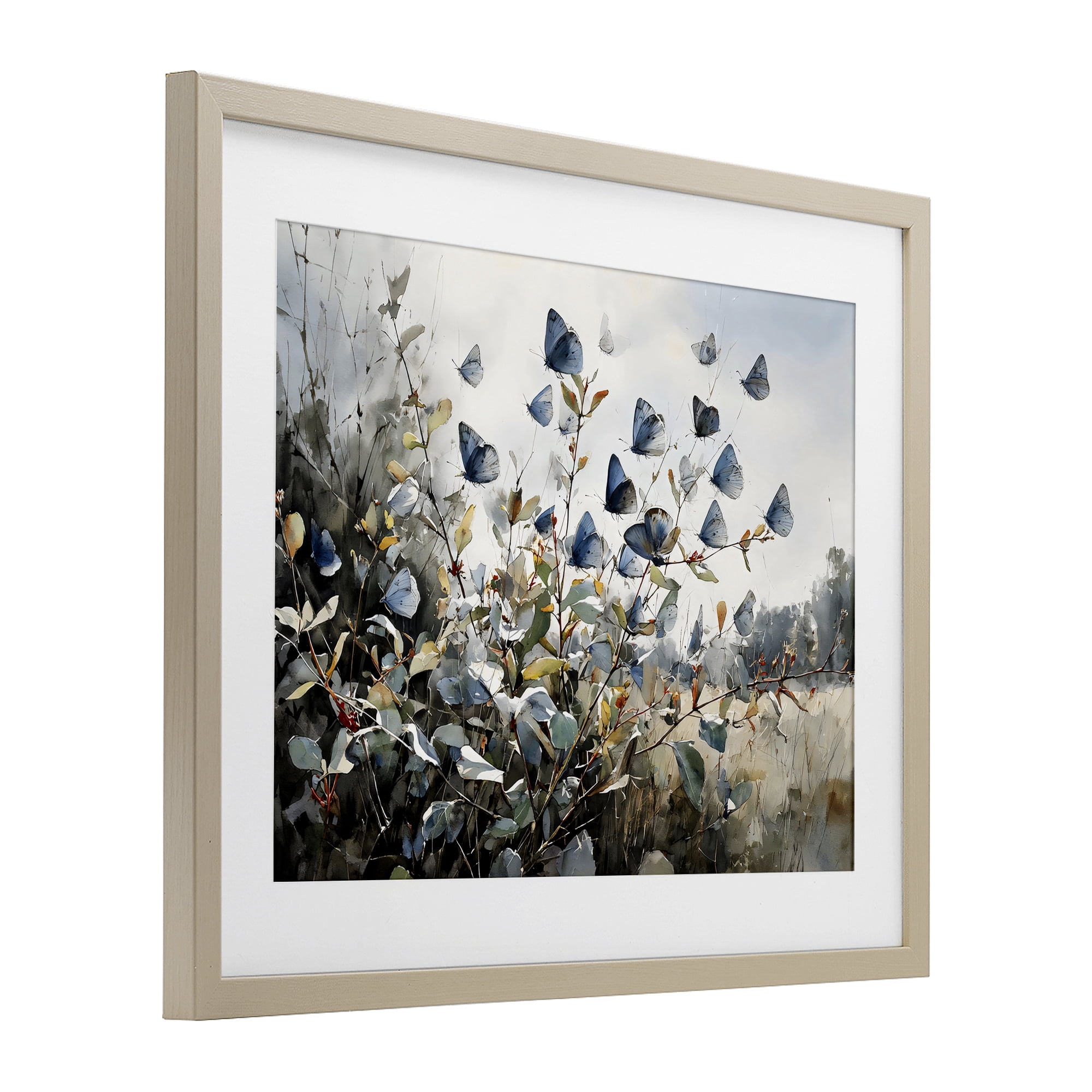 Stupell Industries Blue Butterflies Among Meadow Leaves Birch Framed Print Under Glass, design by Franklyn Gregory