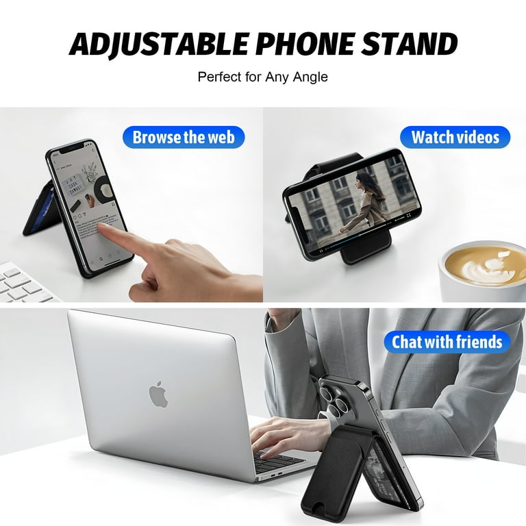 Doeboe Magnetic Wallet, IPhone Wallet With Adjustable Stand, Clear ID Window Phone Wallet For IPhone 16/15/14/13/12 Series, Leather, Black