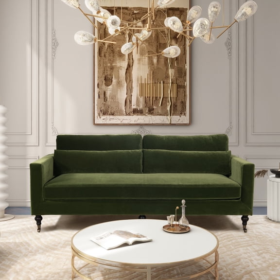 Elliot 84" Track Arm Sofa with Caster Turn Legs, Olive Green