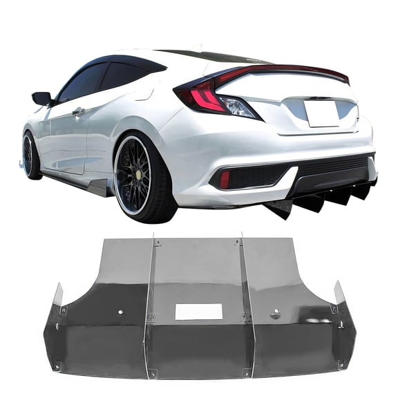 Ikon Motorsports Rear Diffuser Lip Compatible with 2016-2020 Honda Civic LX EX-T EX-L LX-P EX Touring Coupe AF Style Black Textured Aluminum Rear Bumper Valance Spoiler Air Dam Chin Splitter Molding