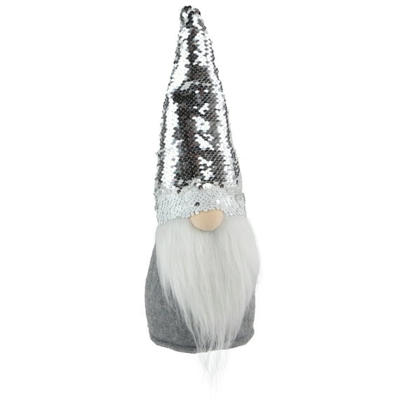Northlight Standing Christmas Gnome with Flip Sequin Hat - 14" - Silver and Gray