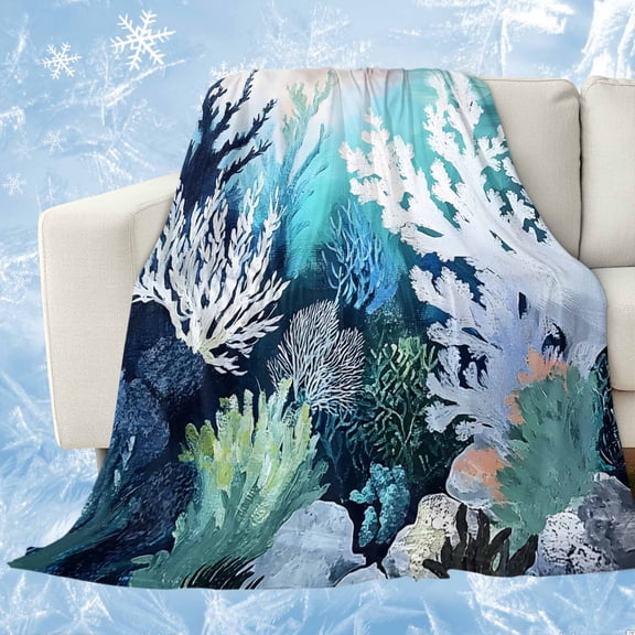 Coastal Ocean Cooling Blanket, Lightweight Breathable Summer Throw Blanket with Double Sided Cold Effect, Summer Vintage Colorful Coral Picnic Beach Blankets Bed Sheet for Hot Sleepers 60"x80"