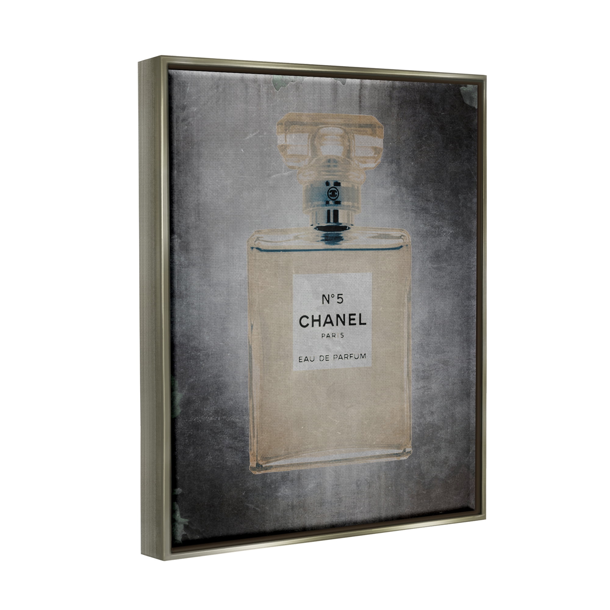 Stupell Industries Dark Fashion Brand Perfume Bottle Beauty & Fashion Painting Gray Floater Framed Art Print Wall Art