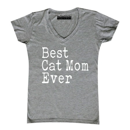 P&B Best Cat Mom Ever Women's V-neck, Heather Gray, (Best Travel Wear For Women)