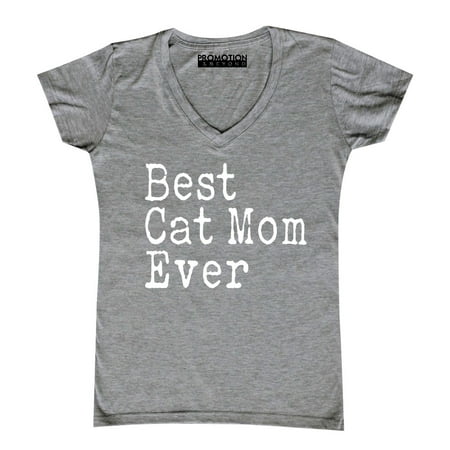 P&B Best Cat Mom Ever Women's V-neck, Heather Gray, (Best Clothing Websites For Tweens)