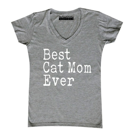 P&B Best Cat Mom Ever Women's V-neck, Heather Gray, XL