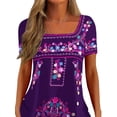 thumbnail image 3 of Gvmfive Womens Plus Size Blouse Tops Short Sleeve Retro Floral Print Tunic T-shirt, 3 of 4