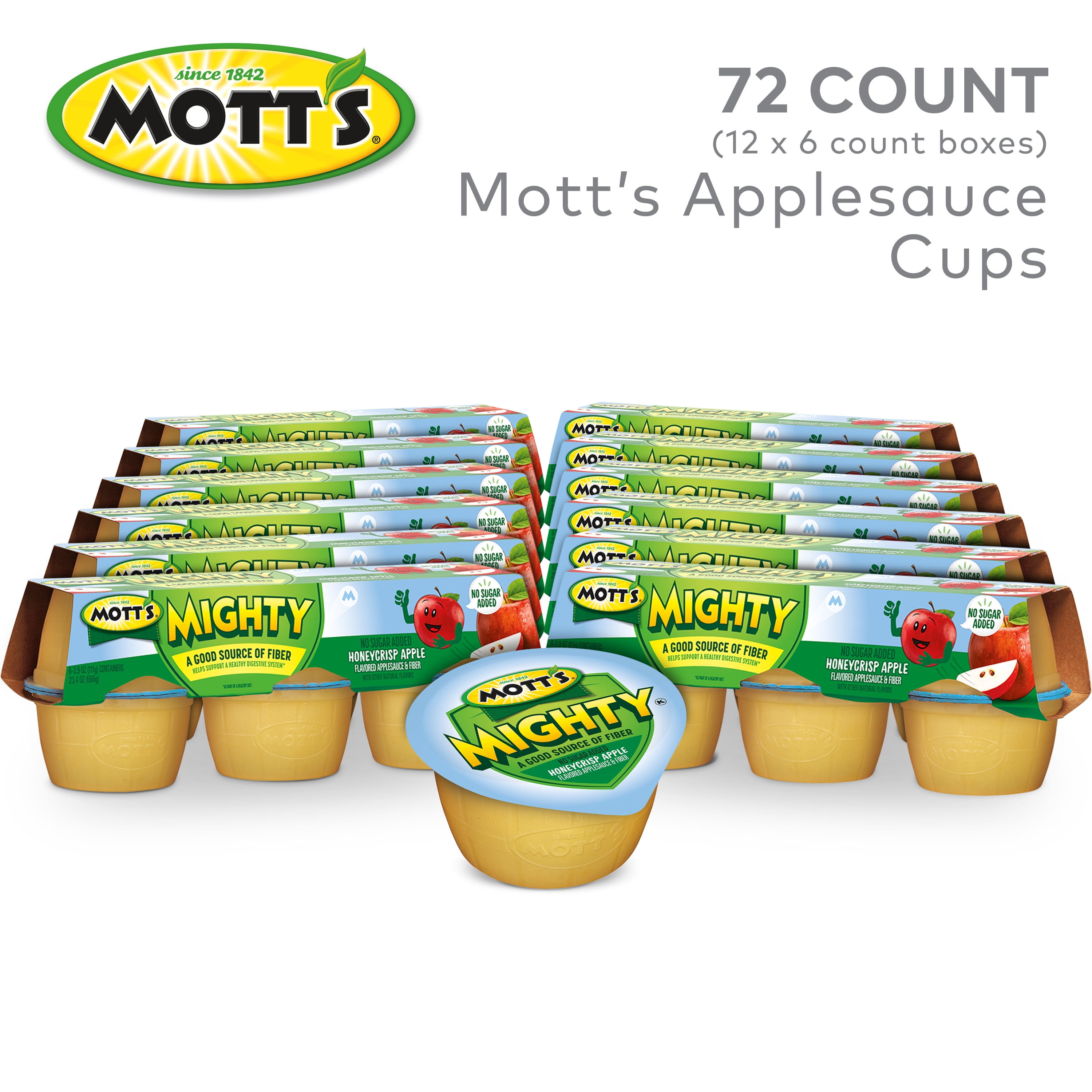 Mott's Mighty Honeycrisp Apple Applesauce, 3.9 oz, 72 Count Cups (12 Packs of 6)
