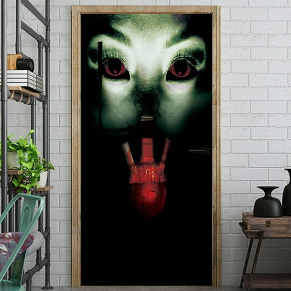 Halloween Door stickers Fridge Magnets Door Decorations Horror and Weird Window Door Cover Photo Posters Banner Backdrop Halloween Wallpaper Sticker for Front Door Porch