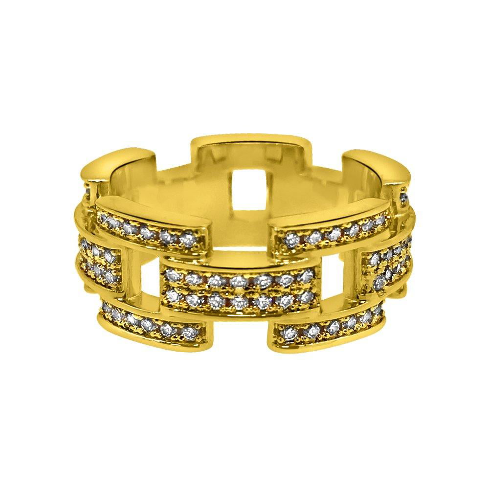 925 Silver Prez Link Eternity Band Gold CZ Bling Ring