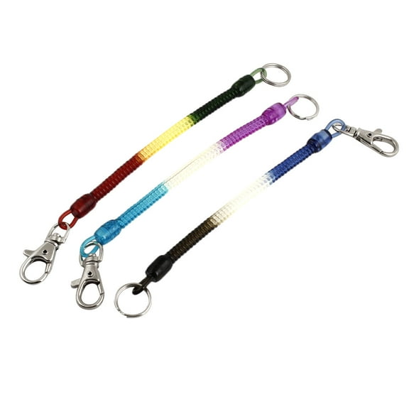 Unique Bargains 3 Pcs Metal Clasp Keys Pendant Holder Ring Coil Keychain Keyring Colorful