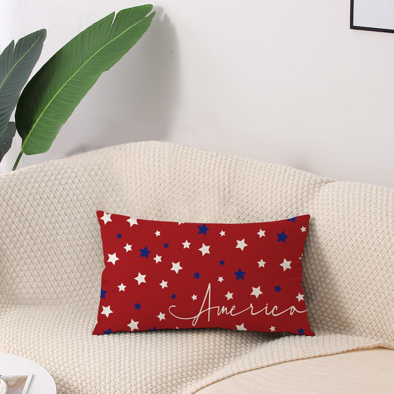 4th of July Throw Pillow Covers 12 x 20 Inch America Stars Patriotic Pillows Memorial Day Decor Lumbar Cushion Case
