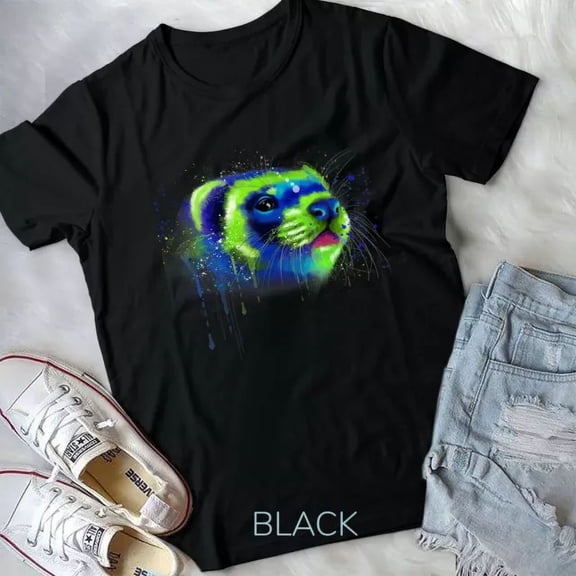 Colorful Ferret Face Graphics Hand Drawn Splash Art Ferret Pet Unisex T-Shirt Unisex S-5XL Hot Trending Shirt, not genuine