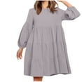thumbnail image 2 of Zedker Dresses for Women Oversized Crew Neck Dress Lantern Long Sleeve Solid Dresses 2025 Oversized Trendy Patchwork Casual A-Line Mini Dress Plus Size Gray M, 2 of 6