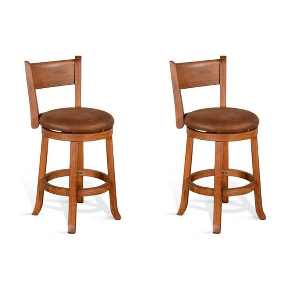 Pemberly Row 24" Mahogany Wood Swivel Barstool in Rustic Oak (Set of 2)