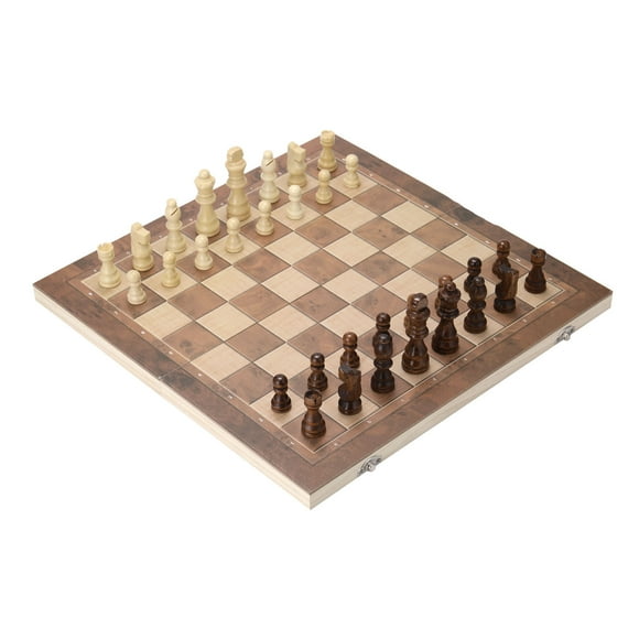 3 in 1 Wooden Folding Chess Board Set Checkers Backgammon Game Multifunction Puzzle Chess 13.4x13.4in for Kids Adults