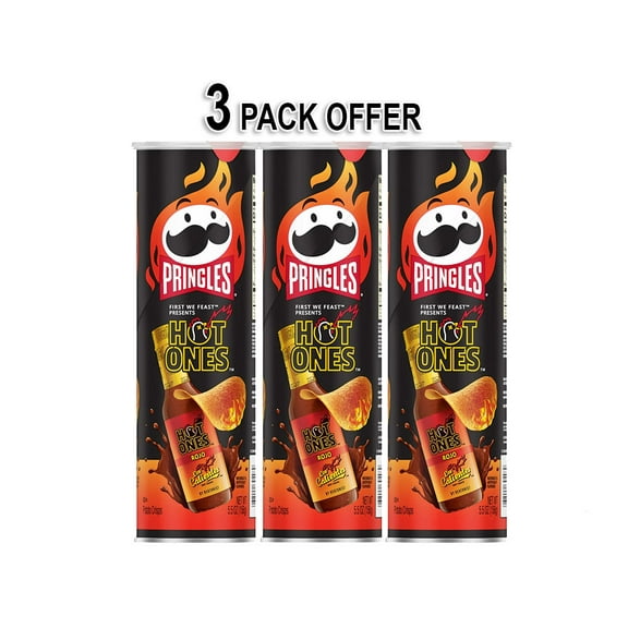 Pringles Rojo Potato Crisps Chips, Lunch Snacks, 5.5 oz (3 Canister Pack Offer)
