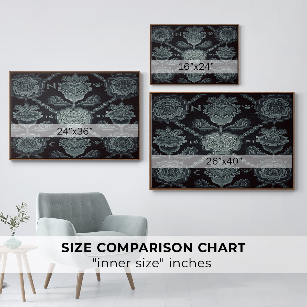 Vintage Abstract Print-LIV Framed in Walnut Wood Gallery Wrapped Canvas 17 in. x 25 in.
