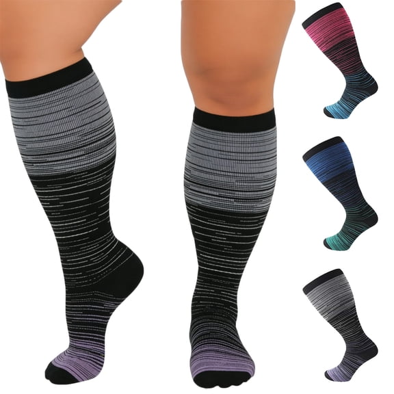 WIZUTIZ Plus Size Compression Socks for Women & Men, Wide Calf Extra Large 20-30 mmHg Knee High Support Socks for Travel, Running, Nurse