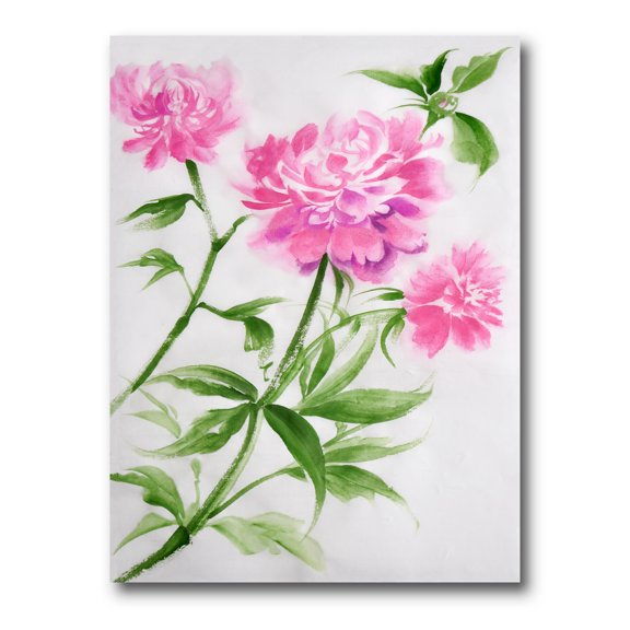 Designart ' Purple Peonies With Green Bush II ' Traditional Canvas Wall Art Print