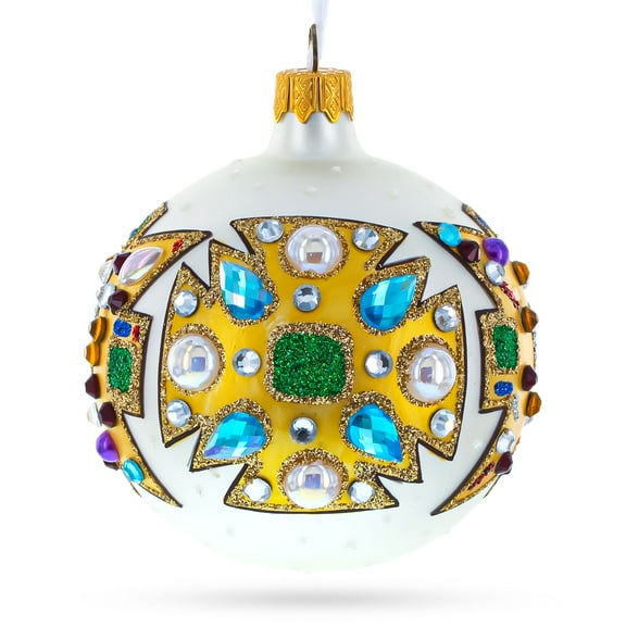 French Couturier-Inspired Bejeweled Elegance Glass Ball Christmas Ornament 3.25 Inches