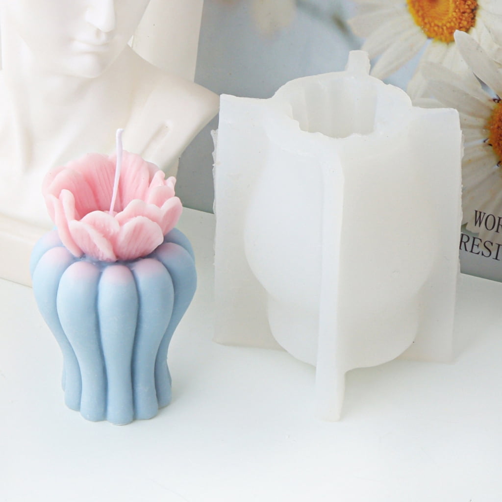 FENOHREFE 3D Silicone Mould Flower Vase Shape Scented Candle Mold Epoxy Resin Molds for Ornament Aromatherapys Crafting Moulds
