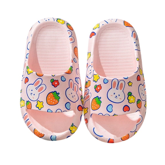 Djtdsds Kids' Bunny & Strawberry Print Slide Sandals Soft Non- Open-Toe Slippers Color:Pink,Size:3.5-4 Years