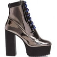 thumbnail image 2 of Shellys London Evan Pewter Multi Lace Up Chunky Platform Hi Chunky Heel Boots (Pewter, 40), 2 of 6