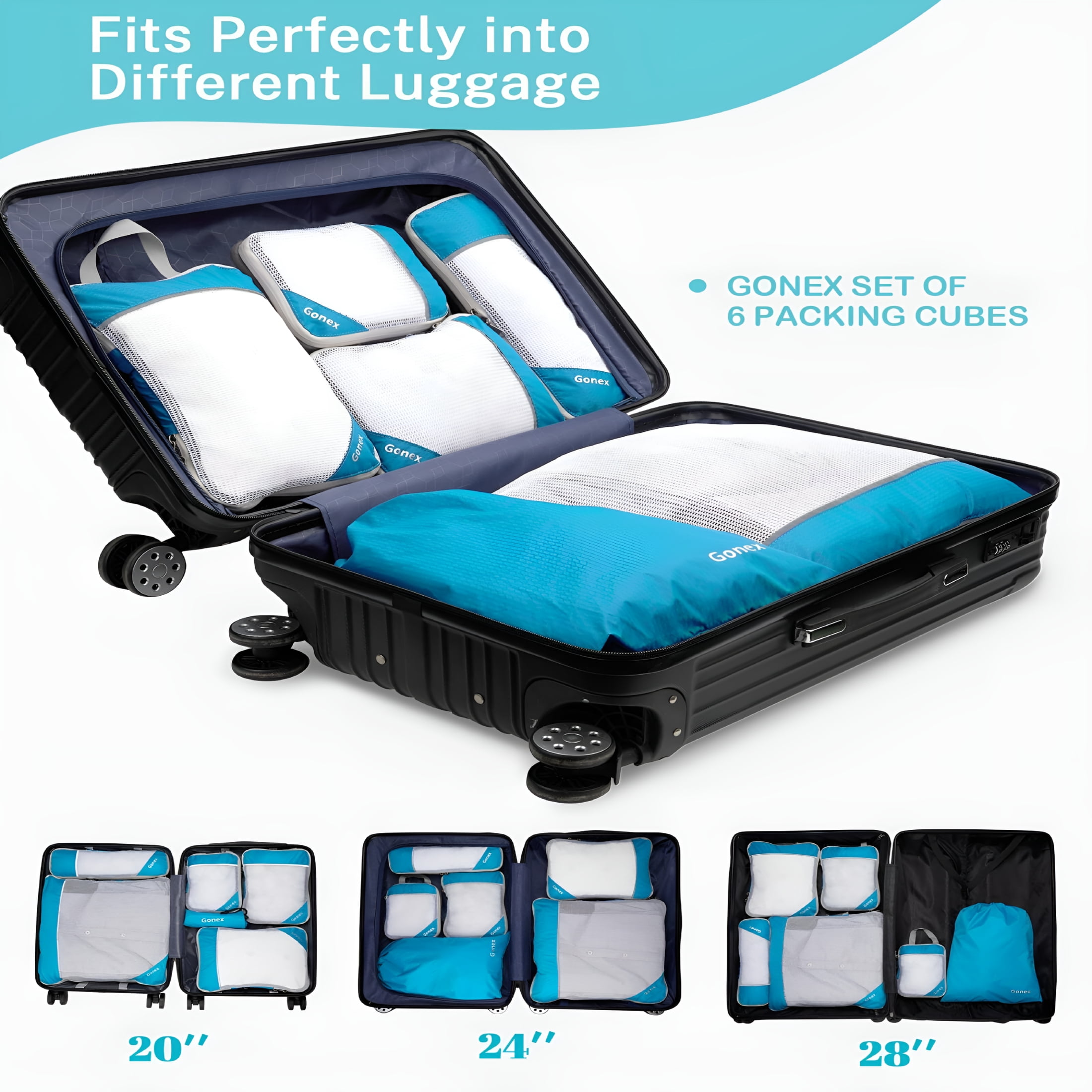 GASTROPOD 6 Set Compression Packing Cubes Mesh Luggage Organizers for Travel Accessories Suitcase Storage Bags Set Compression Packing Bags