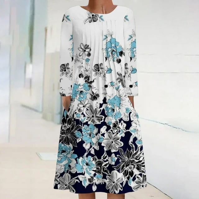 Ichuanyi liquidación de mujeres cuello redondo de mujeres con manga larga abotonado vestidos impresos abotonados ICHUANYI WER202308181082