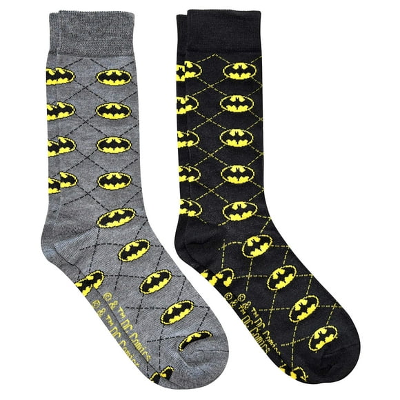 Hyp Batman Argyle Men's Crew Socks 2 Pair Pack Shoe Size 6-12