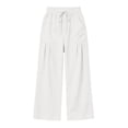 thumbnail image 7 of Vynhevius Women Wide Leg Pants Solid Drawstring Waist Dual Pockets Pleated Casual Loose Trousers, 7 of 7