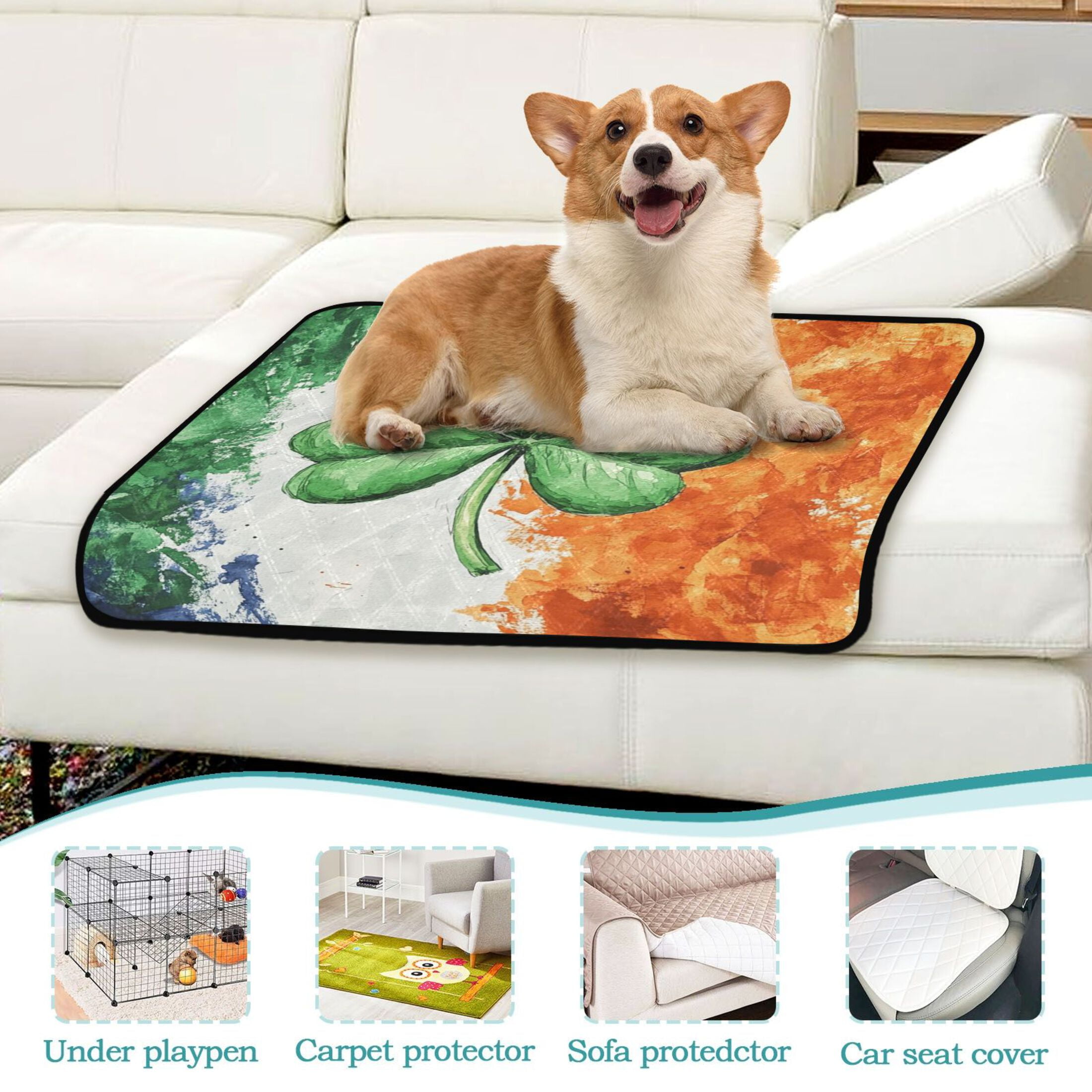 Qxltty Watercolor Style Of Large Green Shamrocks Cat litter Pads Pet Set of 3 Diaper Mats Center Anti-leakage Layer Absorbent Soft and Comfortable