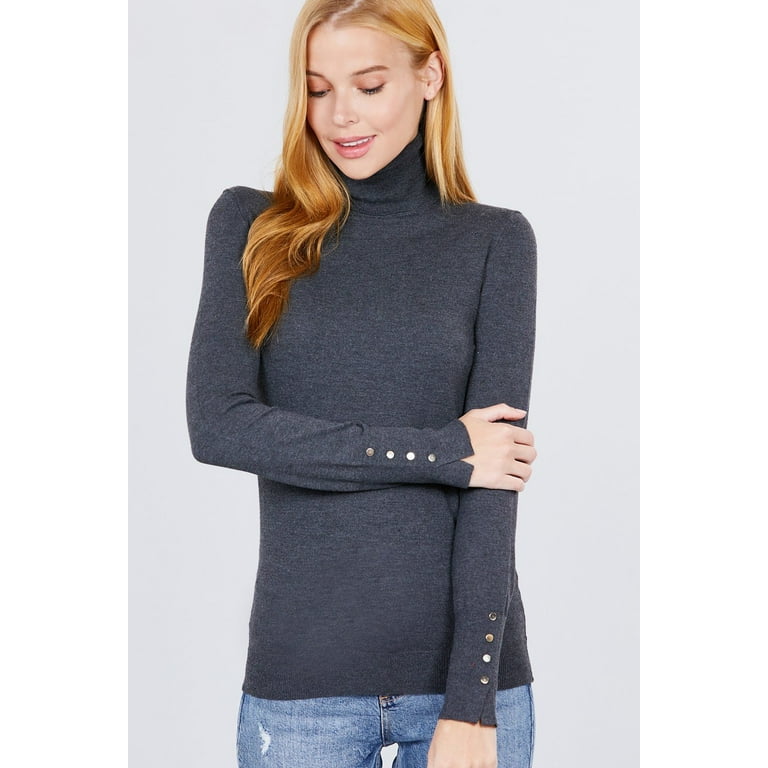 Long Sleeve With Metal Button Detail Turtle Neck Viscose Sweater