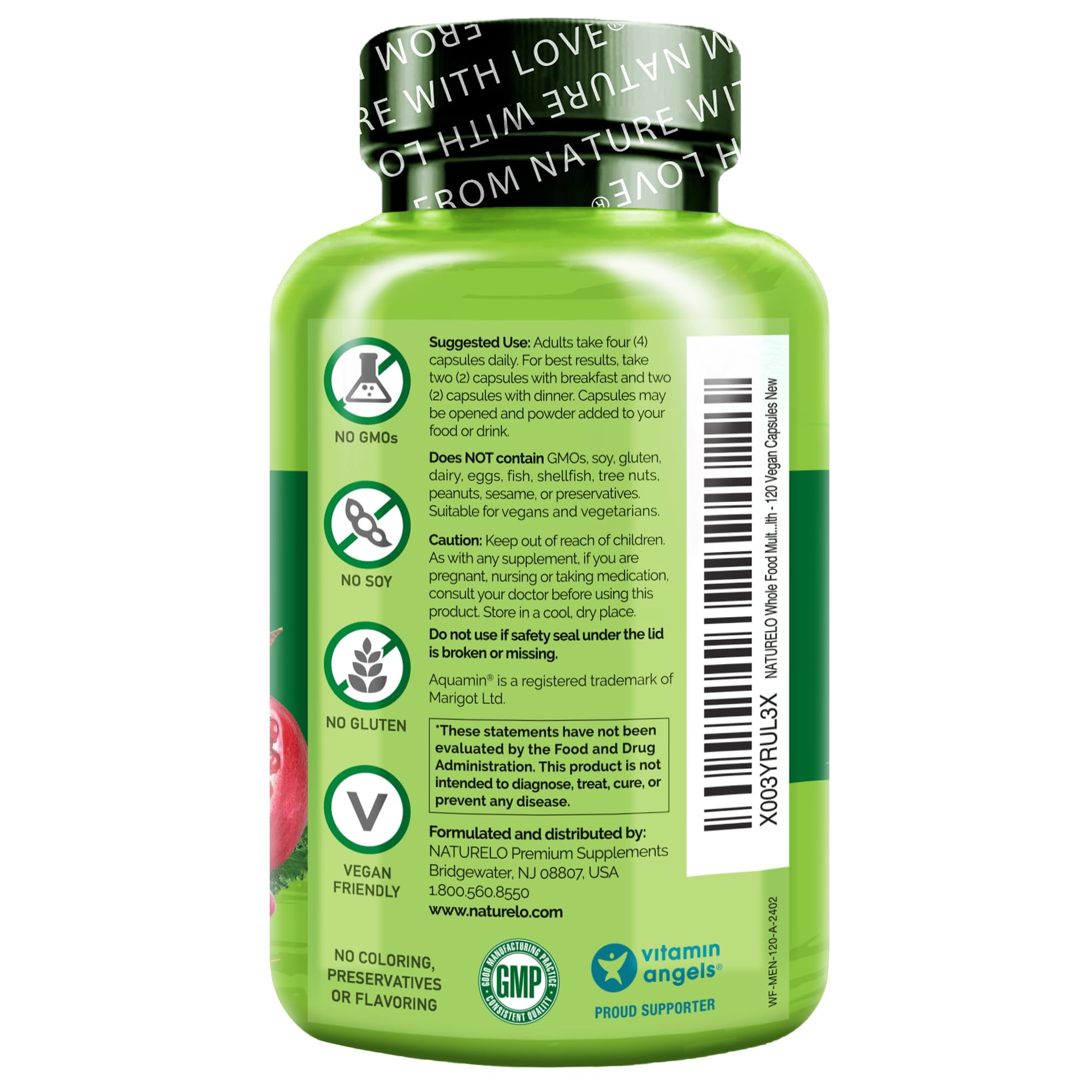 NATURELO Mens Multivitamins - Whole Food Multivitamin for Men with Vitamins, Minerals - 120 Vegetarian Capsules for Energy, Brain, Heart, Eye Health*