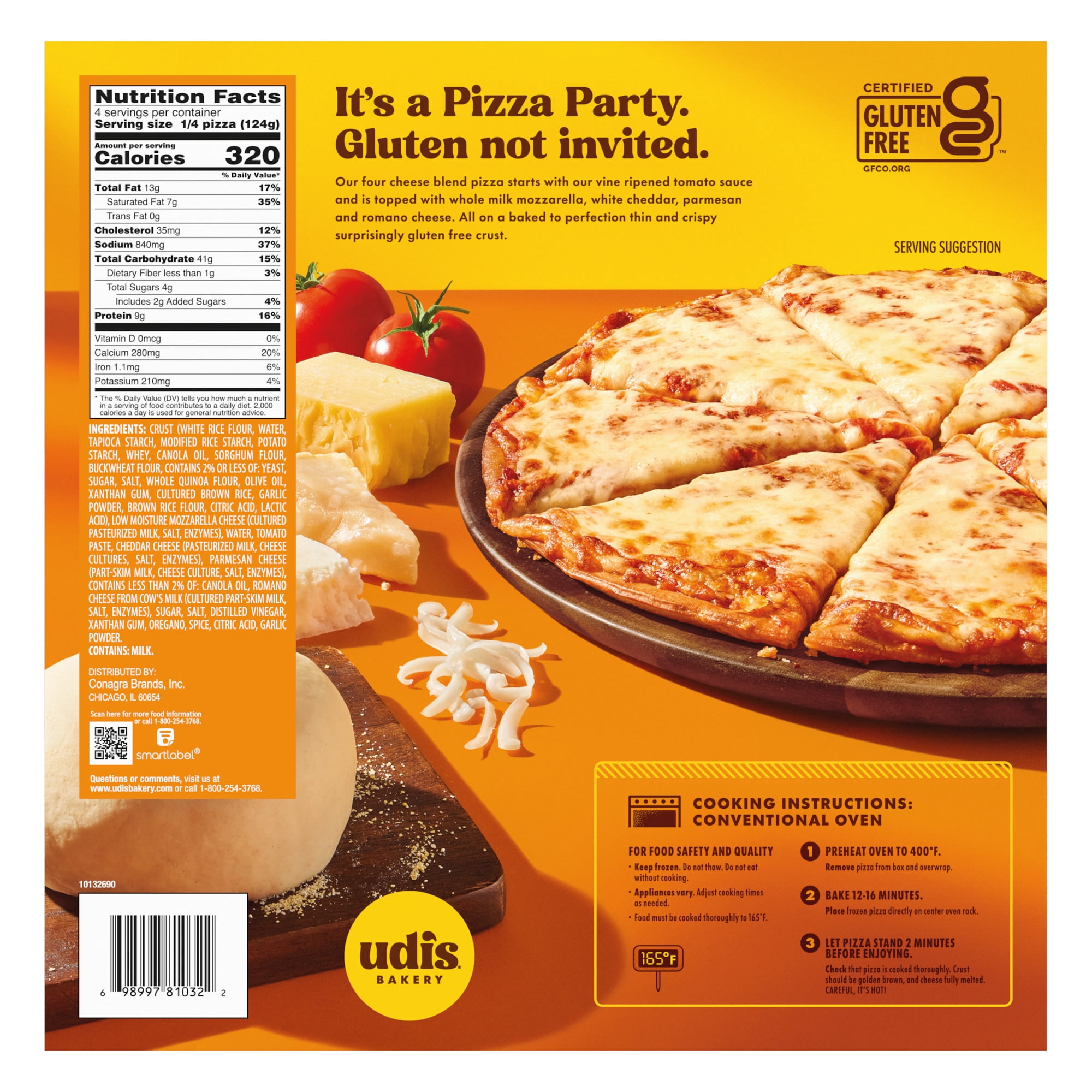 Udi's Gluten Free Four Cheese Pizza With Crispy Thin Crust, Frozen