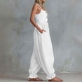 thumbnail image 6 of Women Button Down Cotton Jumpsuits Plain Strap Sleeveless Casual Wide Legs Rompers Loose Overall with Pockets, 6 of 6