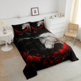 thumbnail image 4 of Erosebridal Ensemble de Couette Simple à Roses Rouges, Couette en Duvet de la Saint-Valentin avec Couple de Loups, Décor de Chambre Floral, Réversible, Léger, 2 Pcs, 4 of 7