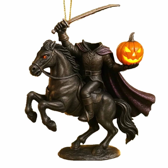 Halloween Hanging Ornament, Headless Horseman Holding Pumpkin Acrylic Decoration, Spooky Horseman Pendant for Christmas Tree Party Holiday Bithday Home Decor, 10cm