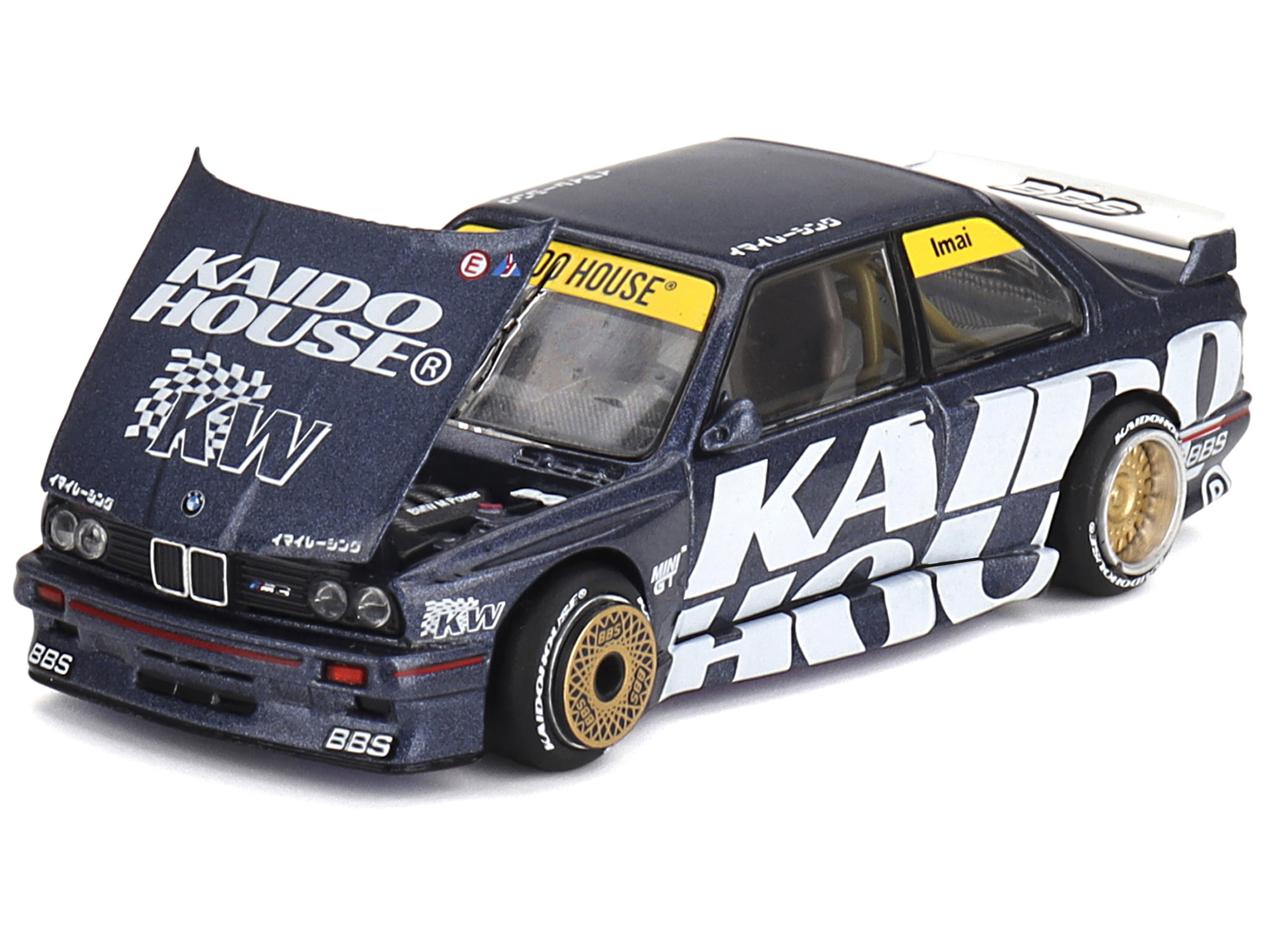 BMW M3 (E30) "Kaido Works V1" Dark Blue Metallic with Graphics (Designed by Jun Imai) "Kaido House" Special 1/64 Diecast Model Car by Mini GT