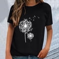thumbnail image 2 of Summer Casual T Shirts for Women Dandelion Print Breathable Tee Crewneck Short Sleeve Ladies Top Black XXL, 2 of 5