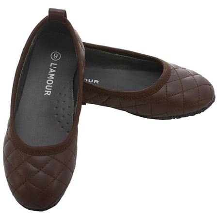 Brown Quilted Slip On Flat Fall Dress Shoes Toddler Girls