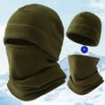 thumbnail image 2 of HAPIMO Knit Fleece Lined Neck Warmer Hat Foldable Design Hat for Winter Outdoor Activities Army Green Free Size, 2 of 4