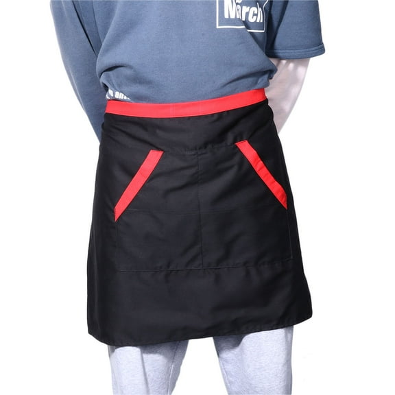 HONMEET Unisex Black Cooking Apron with Pockets Comfortable Short Waist Apron for Serving