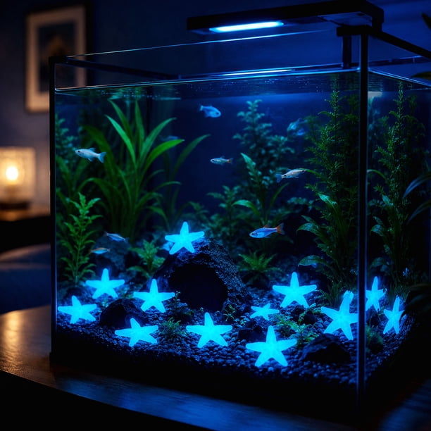 50 piezas de estrellas de mar luminiscentes para decoración de acuarios, rocas brillantes que brillan en la oscuridad para paisajismo de peceras, adornos para manualidades, 11x11 cm, multicolor.
