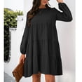 thumbnail image 4 of Femmes Robe Décontractée, Robe à Col Rond Manches Bouffantes Confortable Fluide Respirant Léger pour Bureau pour Dame de Vacances Rose, Noir, Mandarine, 4 of 6