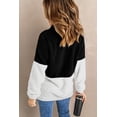 thumbnail image 3 of Women's Black White Zip Neck Oversize Fluffy Fleece Pullover, 3 of 15