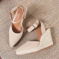thumbnail image 4 of Dakaela Womens Espadrilles Sandals Closed Pointed Toe Platform Wedge Casual Summer Dress Shoes with Ankle Buckle Strap Beige 6.5, 4 of 7
