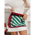 thumbnail image 5 of Women's Christmas Mini Skirts Belt Print High Waist Patchwork Knit A-line Skirts Fall Party Packaged Hip Skirts Streetwear, 5 of 9