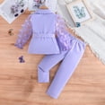 thumbnail image 4 of CPNG Toddler Girls Fashion Suit Set Wear 2 Piece Outfits Mesh Sheer Sleeve Button Blazer and Pants Set with Bow Belt(Purple,8 Years), 4 of 9